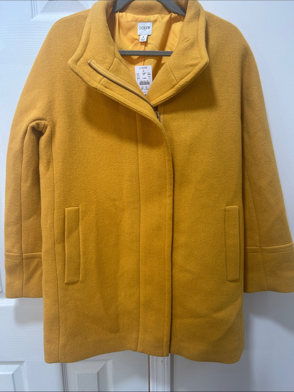 J. Crew Mustard Yellow Wool Blend Coat with Funnel Collar